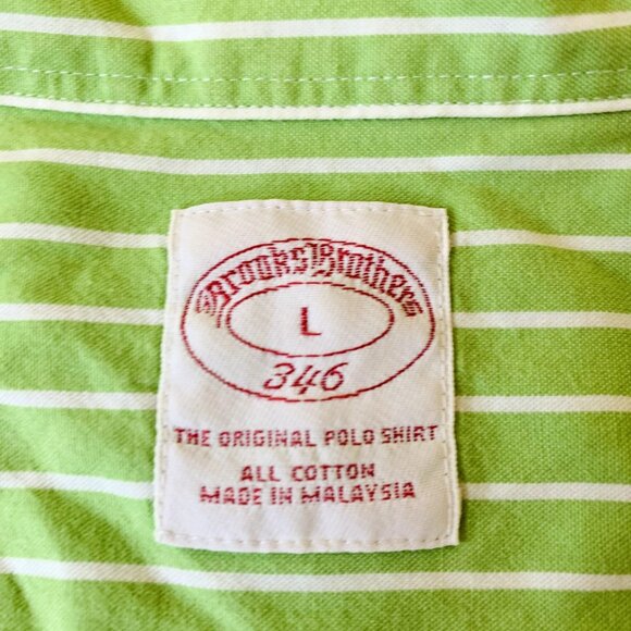 Brooks Brothers 346 Mens Shirt Long Sleeve Button Down Green Stripe Size L - Picture 11 of 13